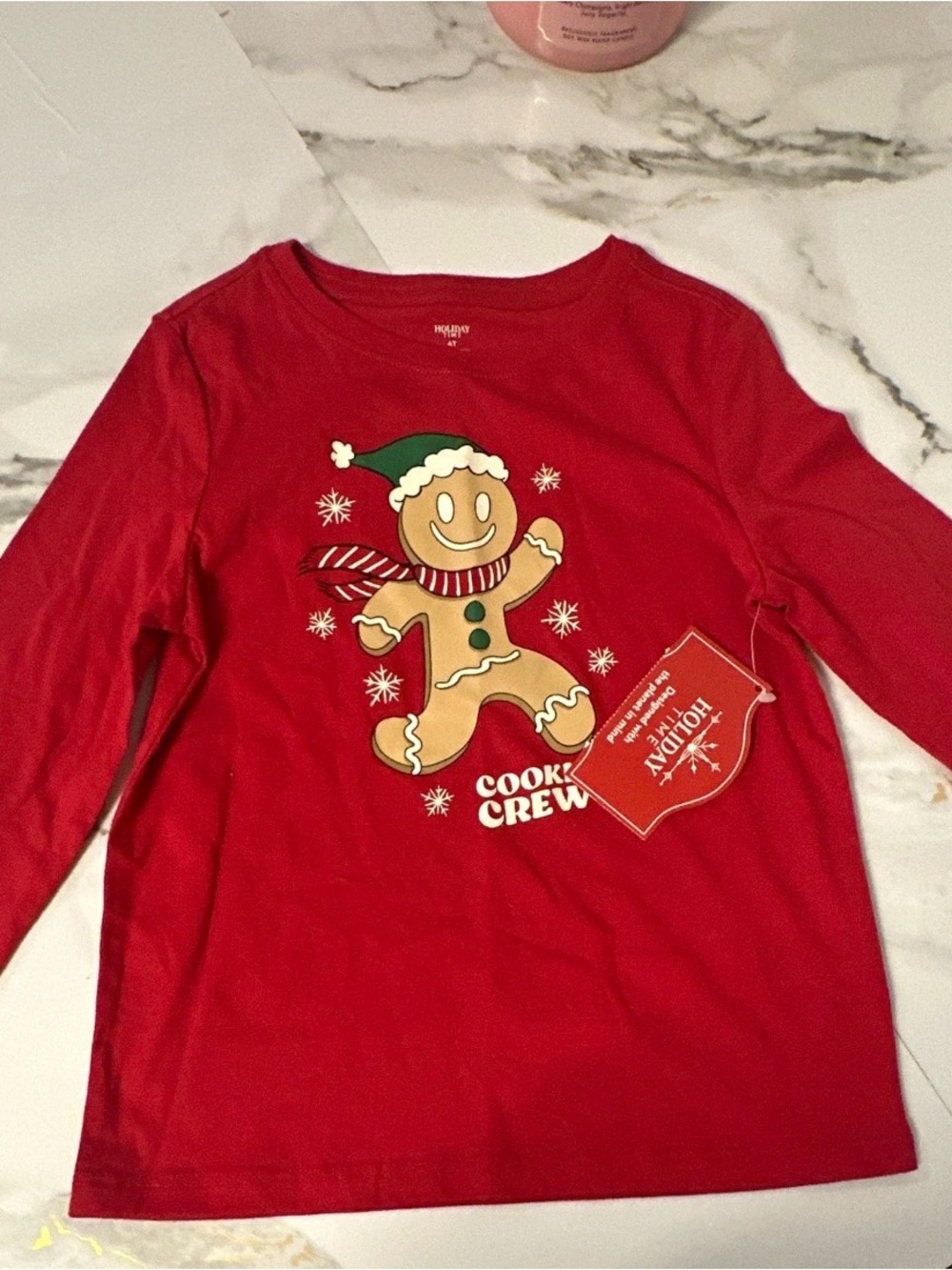 Holiday Time Red Kids Long Sleeve Cookie Crew Graphic Tee